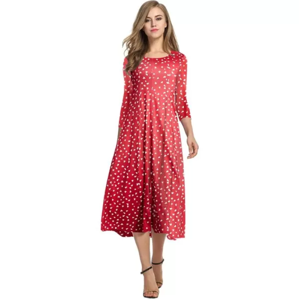 HOTOUCH Womens 34 Sleeve Aline and Flare Midi Long DressRed Heart