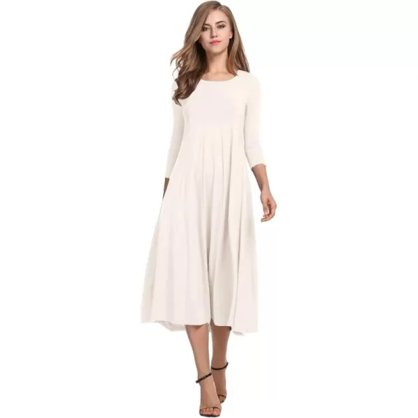 HOTOUCH Womens 34 Sleeve Aline and Flare Midi Long DressWhite