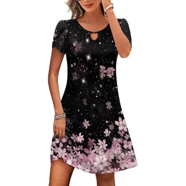 HOTOUCH Womens Casual ALine Dress with Pockets Summer Beach Floral Tshirt Dress Short Sleeve Mini Dress Flowy SundressesDarkpinkfloral