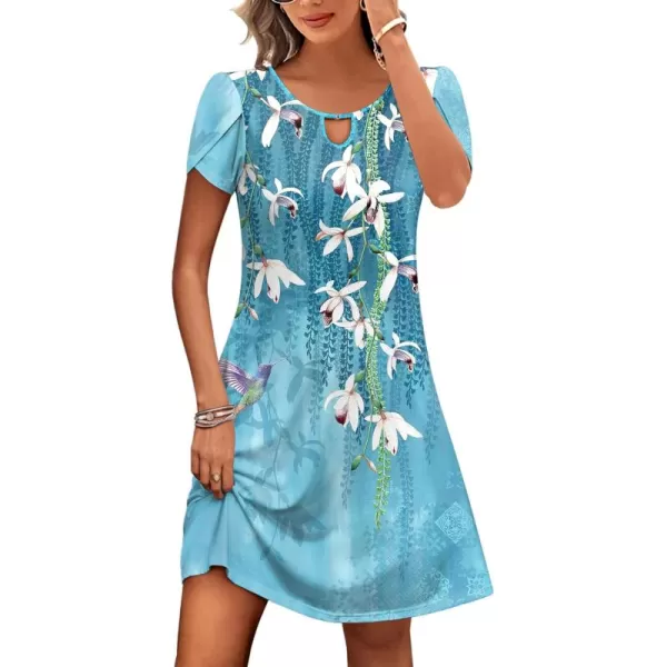 HOTOUCH Womens Casual ALine Dress with Pockets Summer Beach Floral Tshirt Dress Short Sleeve Mini Dress Flowy SundressesFloral01