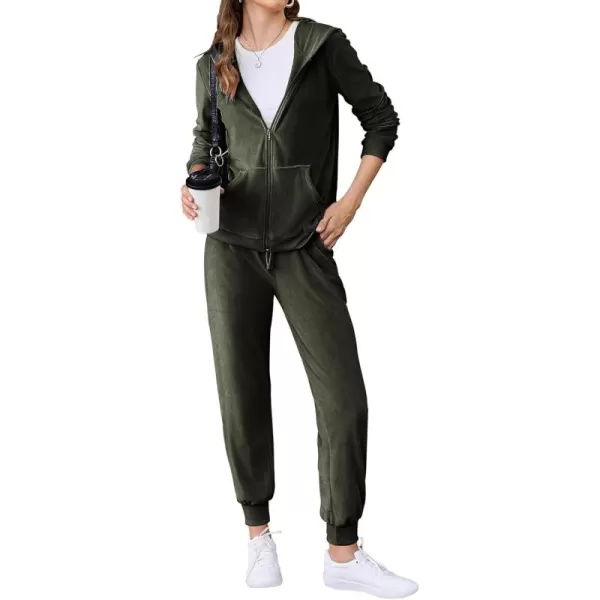 HOTOUCH Womens Casual Velour Tracksuit Set Full Zipper Hoodie Workout Pants Velvet Sweatsuit Jogging Suits XSXXLArmygreen