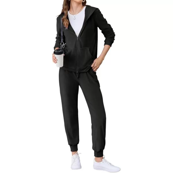 HOTOUCH Womens Casual Velour Tracksuit Set Full Zipper Hoodie Workout Pants Velvet Sweatsuit Jogging Suits XSXXLBlack