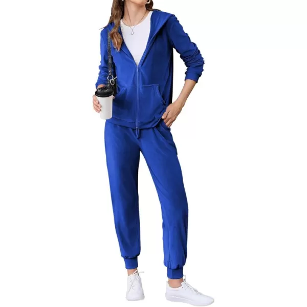 HOTOUCH Womens Casual Velour Tracksuit Set Full Zipper Hoodie Workout Pants Velvet Sweatsuit Jogging Suits XSXXLBlue