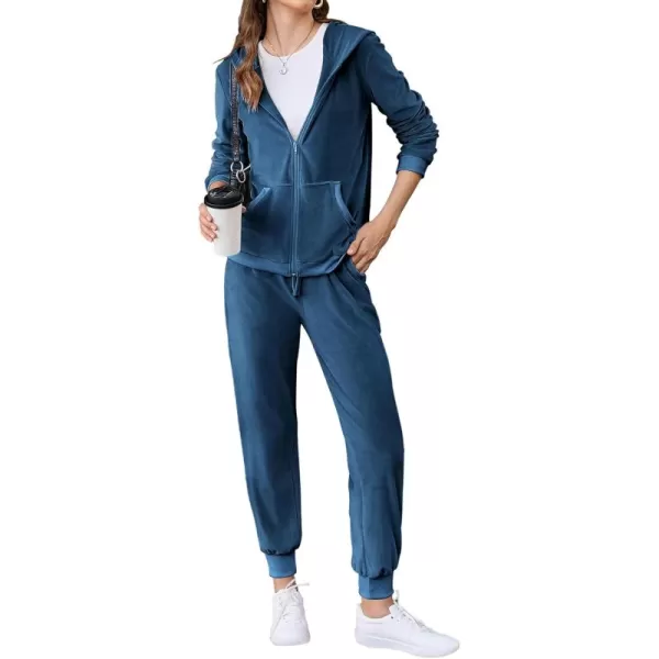 HOTOUCH Womens Casual Velour Tracksuit Set Full Zipper Hoodie Workout Pants Velvet Sweatsuit Jogging Suits XSXXLBright Blue Purple