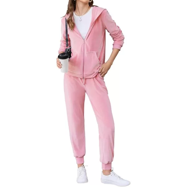 HOTOUCH Womens Casual Velour Tracksuit Set Full Zipper Hoodie Workout Pants Velvet Sweatsuit Jogging Suits XSXXLDeep Pink