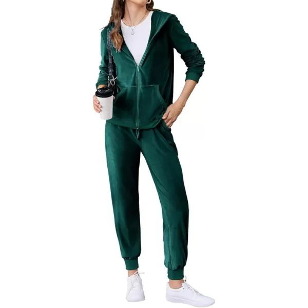 HOTOUCH Womens Casual Velour Tracksuit Set Full Zipper Hoodie Workout Pants Velvet Sweatsuit Jogging Suits XSXXLGreen