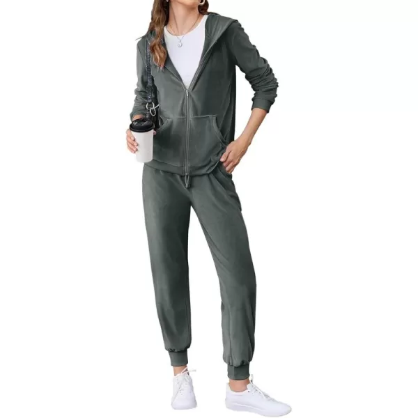 HOTOUCH Womens Casual Velour Tracksuit Set Full Zipper Hoodie Workout Pants Velvet Sweatsuit Jogging Suits XSXXLGrey