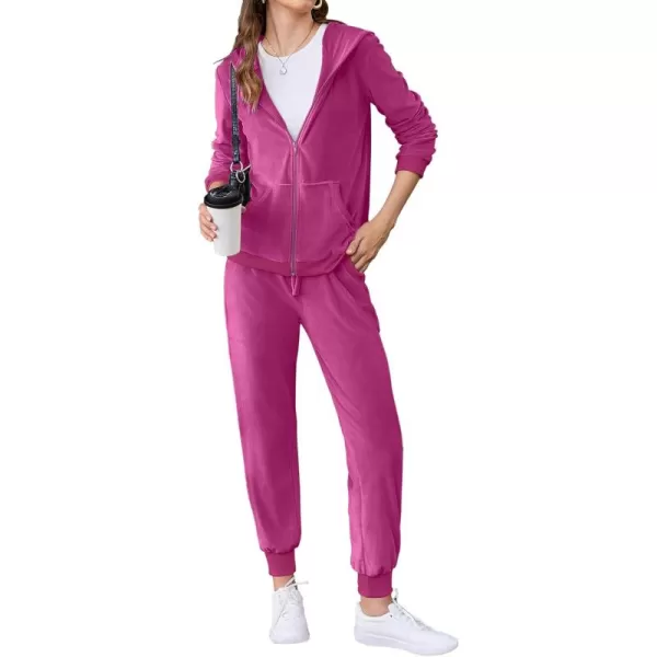 HOTOUCH Womens Casual Velour Tracksuit Set Full Zipper Hoodie Workout Pants Velvet Sweatsuit Jogging Suits XSXXLHot Pink