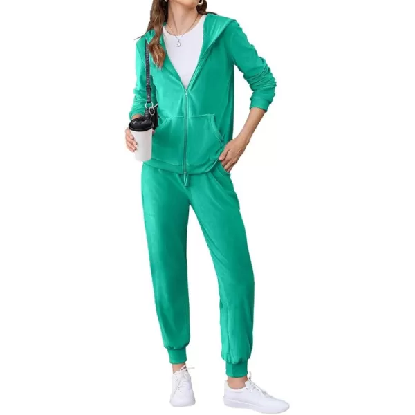 HOTOUCH Womens Casual Velour Tracksuit Set Full Zipper Hoodie Workout Pants Velvet Sweatsuit Jogging Suits XSXXLLake Green