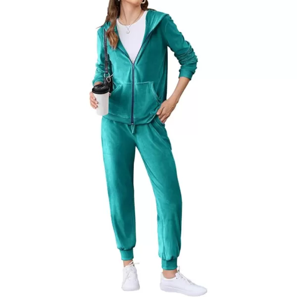 HOTOUCH Womens Casual Velour Tracksuit Set Full Zipper Hoodie Workout Pants Velvet Sweatsuit Jogging Suits XSXXLMalachite Green