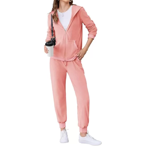 HOTOUCH Womens Casual Velour Tracksuit Set Full Zipper Hoodie Workout Pants Velvet Sweatsuit Jogging Suits XSXXLPink