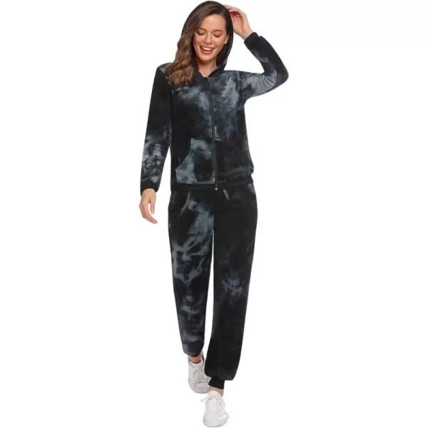 HOTOUCH Womens Casual Velour Tracksuit Set Full Zipper Hoodie Workout Pants Velvet Sweatsuit Jogging Suits XSXXLTiedye