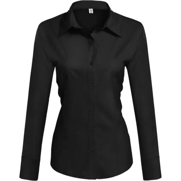 HOTOUCH Womens Cotton Basic Button Down Shirt Slim Fit Dress ShirtsA  Black Slim Fit  a Size Up for Relaxed Fit