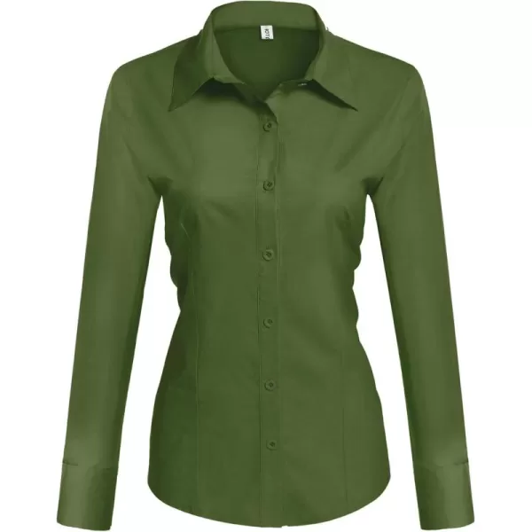 HOTOUCH Womens Cotton Basic Button Down Shirt Slim Fit Dress ShirtsGreen