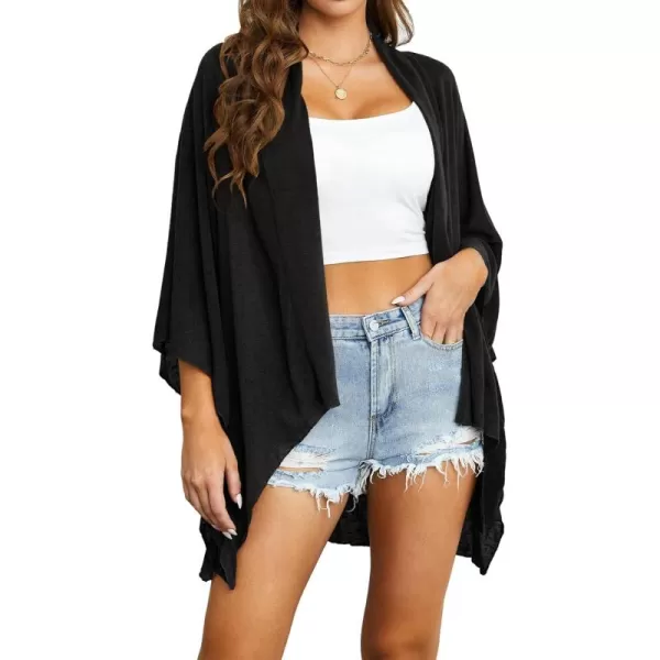 HOTOUCH Womens Kimono Cardigan Lightweight Shawl Loose Batwing Sleeve Cardigan Open Front SXLBlack