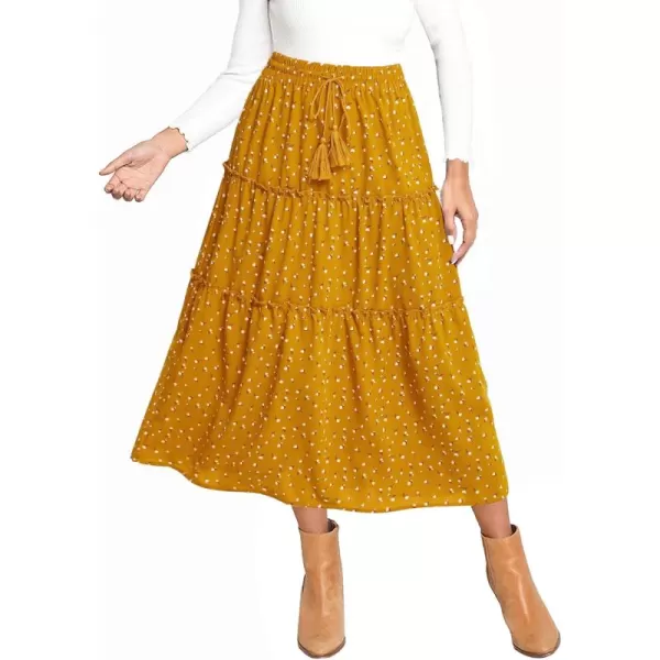 HOTOUCH Womens Skirts for Women Long Length Summer Skirt with Pockets Boho Elastic Waist Tiered Ruffle Midi Skirt BlueYellow Flowers