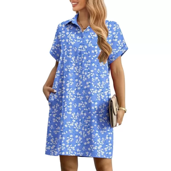 HOTOUCH Womens Summer Shirt Dress Short Sleeve Floral Shift Dress Casual Loose Flowy Beach Sundress with PocketsWhite Flower Print