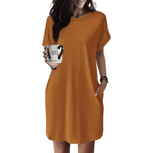 HOTOUCH Womens Super Soft T Shirt Dress Short Sleeve Casual Summer Tunic Dresses Loose Baggy House DressSolid Brown