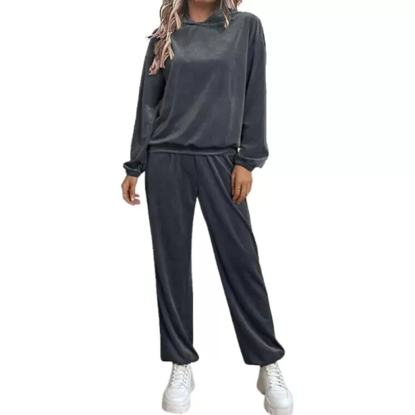 HOTOUCH Womens Sweatsuit Set Velour Long Sleeve Hoodie Sweatshirt ampamp Sweatpants Sweat Suits 2 Piece Tracksuits OutfitsCharcoal Grey