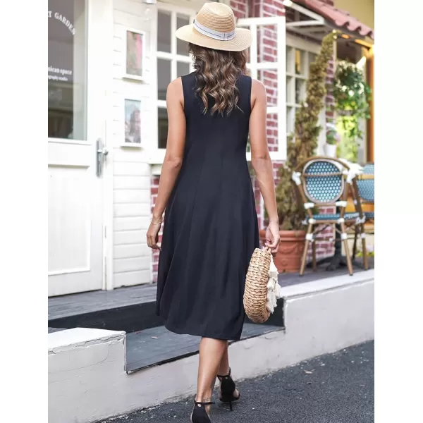 HOTOUCH Summer Casual Dresses for Women Sleeveless Midi Dress Swing Tank Sundress Pleated Tshirt Dress with PocketsAblack