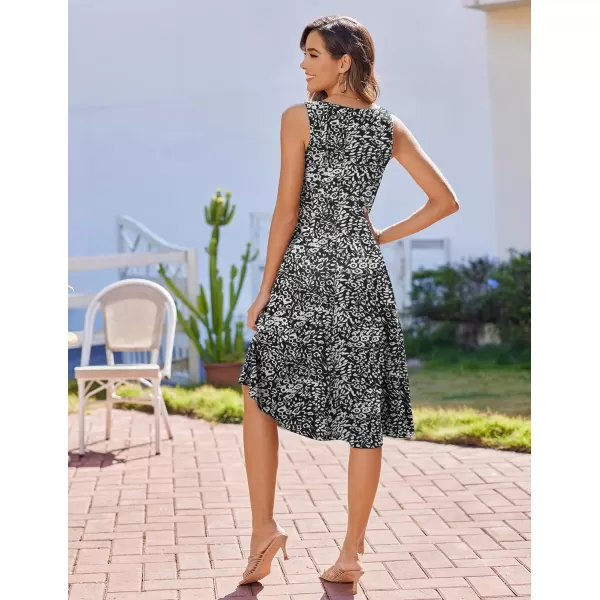 HOTOUCH Summer Casual Dresses for Women Sleeveless Midi Dress Swing Tank Sundress Pleated Tshirt Dress with PocketsBlack Circle