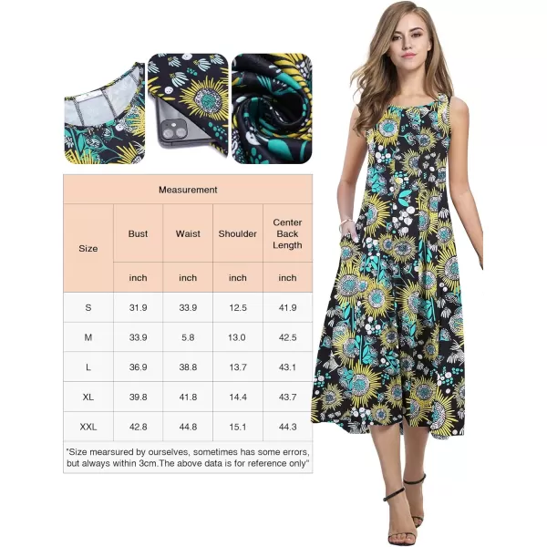 HOTOUCH Summer Casual Dresses for Women Sleeveless Midi Dress Swing Tank Sundress Pleated Tshirt Dress with PocketsDeep Green Floral