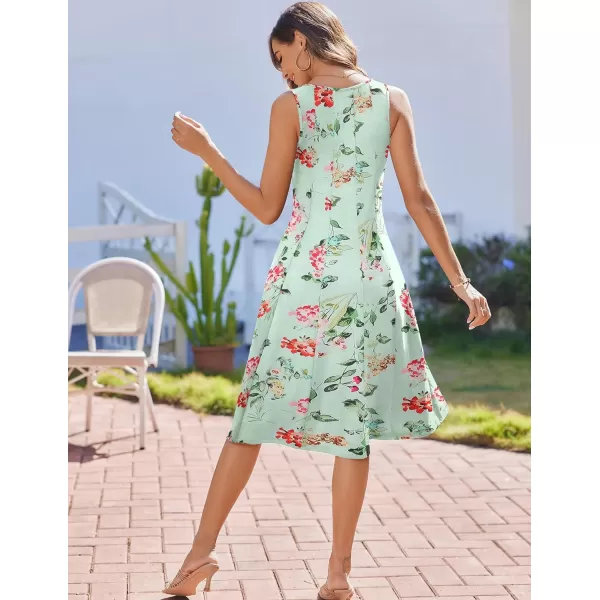 HOTOUCH Summer Casual Dresses for Women Sleeveless Midi Dress Swing Tank Sundress Pleated Tshirt Dress with PocketsMint Green Floral