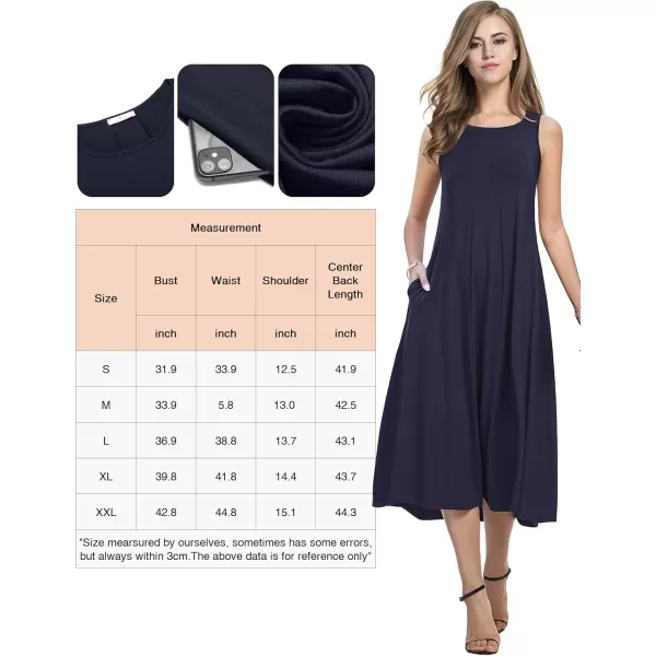 HOTOUCH Summer Casual Dresses for Women Sleeveless Midi Dress Swing Tank Sundress Pleated Tshirt Dress with PocketsSolid Navy