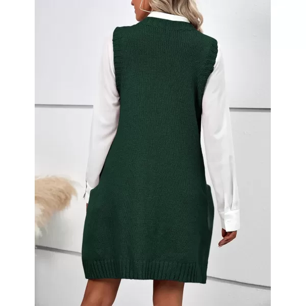 HOTOUCH Women Sweater Vest Oversized V Neck Sleeveless Knit Pullover Ribbed Vest Dress with PocketsDark Green