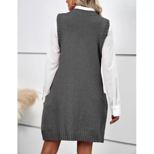 HOTOUCH Women Sweater Vest Oversized V Neck Sleeveless Knit Pullover Ribbed Vest Dress with PocketsGray