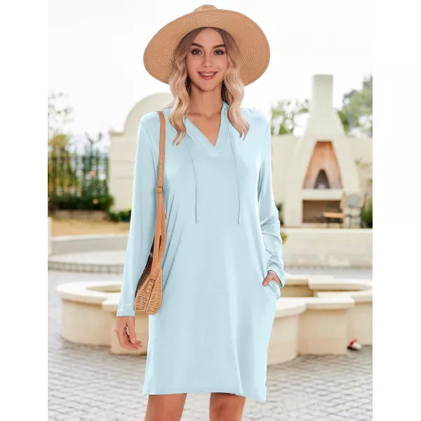 HOTOUCH Womens UPF 50 CoverUp Dress Beach SPF Sun Protection Long Sleeve Shirts Dress Lightweight Athletic UV HoodieBlue