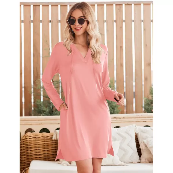 HOTOUCH Womens UPF 50 CoverUp Dress Beach SPF Sun Protection Long Sleeve Shirts Dress Lightweight Athletic UV HoodiePeach Pink