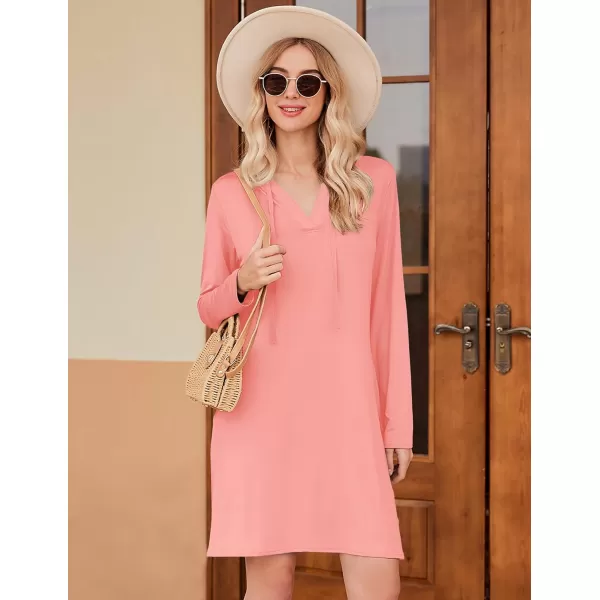 HOTOUCH Womens UPF 50 CoverUp Dress Beach SPF Sun Protection Long Sleeve Shirts Dress Lightweight Athletic UV HoodiePeach Pink