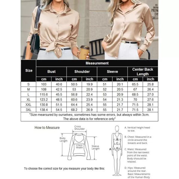 HOTOUCH Women Satin Silk Button Down Shirt Ladies Long Sleeve Tops V Neck Loose Blouse Dressy Business Casual Work Tunic FallKhaki