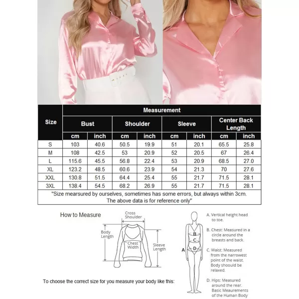 HOTOUCH Women Satin Silk Button Down Shirt Ladies Long Sleeve Tops V Neck Loose Blouse Dressy Business Casual Work Tunic FallPink