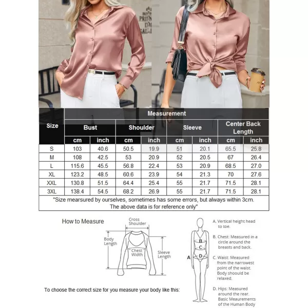 HOTOUCH Women Satin Silk Button Down Shirt Ladies Long Sleeve Tops V Neck Loose Blouse Dressy Business Casual Work Tunic FallRosy Pink