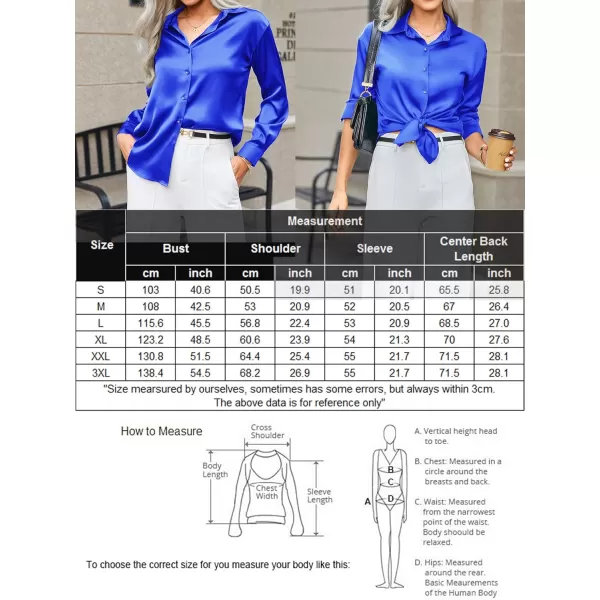 HOTOUCH Women Satin Silk Button Down Shirt Ladies Long Sleeve Tops V Neck Loose Blouse Dressy Business Casual Work Tunic FallRoyal Blue