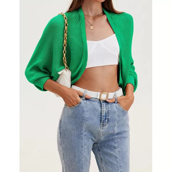 HOTOUCH Womens Cardigan Shrugs Long Batwing Sleeve Knitted Cropped Bolero Open Front Casual Elegant Cardigans for DressesGreen