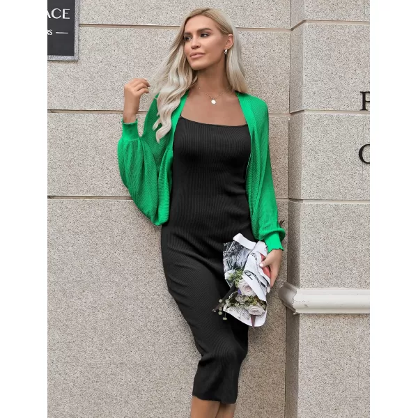 HOTOUCH Womens Cardigan Shrugs Long Batwing Sleeve Knitted Cropped Bolero Open Front Casual Elegant Cardigans for DressesGreen