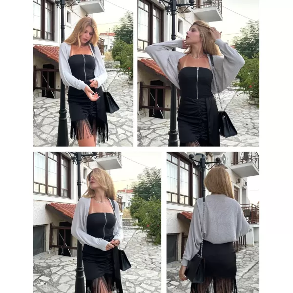 HOTOUCH Womens Cardigan Shrugs Long Batwing Sleeve Knitted Cropped Bolero Open Front Casual Elegant Cardigans for DressesLight Gray