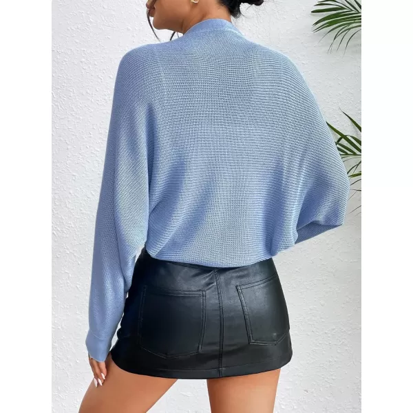 HOTOUCH Womens Cardigan Shrugs Long Batwing Sleeve Knitted Cropped Bolero Open Front Casual Elegant Cardigans for DressesNewbaby Blue