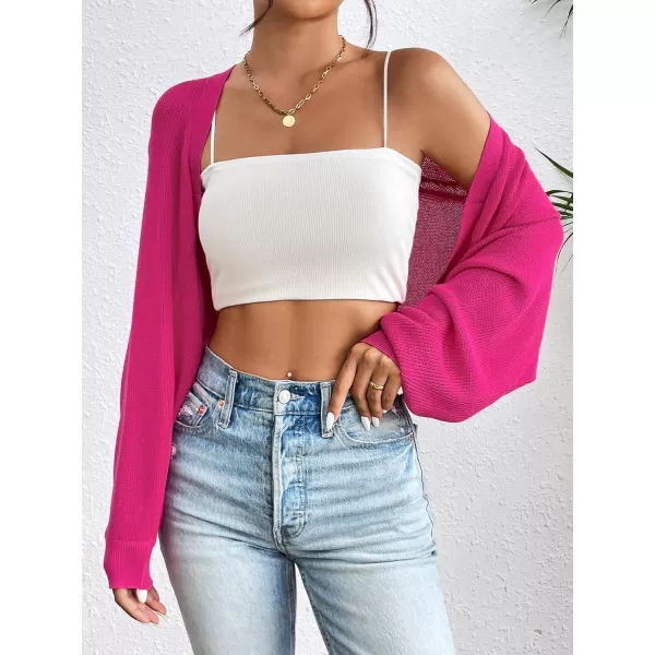 HOTOUCH Womens Cardigan Shrugs Long Batwing Sleeve Knitted Cropped Bolero Open Front Casual Elegant Cardigans for DressesNewhot Pink