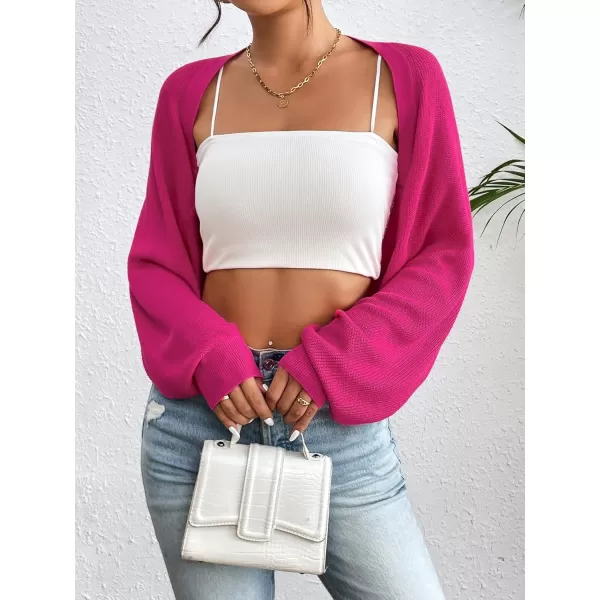 HOTOUCH Womens Cardigan Shrugs Long Batwing Sleeve Knitted Cropped Bolero Open Front Casual Elegant Cardigans for DressesNewhot Pink