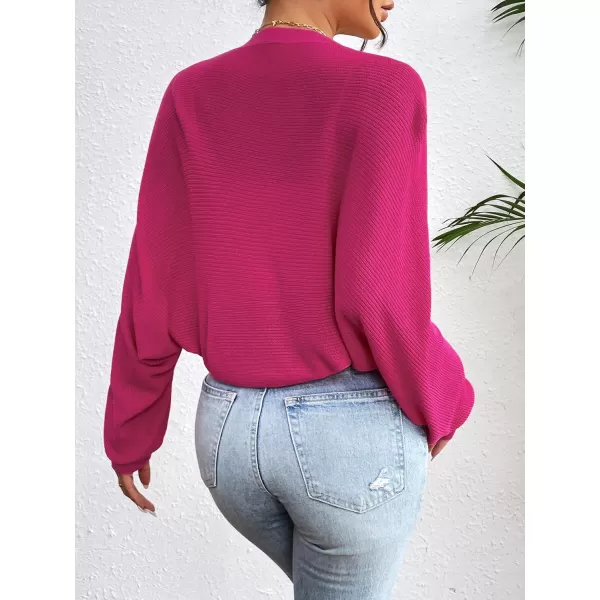 HOTOUCH Womens Cardigan Shrugs Long Batwing Sleeve Knitted Cropped Bolero Open Front Casual Elegant Cardigans for DressesNewhot Pink