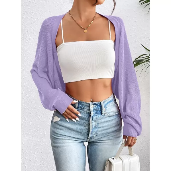 HOTOUCH Womens Cardigan Shrugs Long Batwing Sleeve Knitted Cropped Bolero Open Front Casual Elegant Cardigans for DressesNewmauve Purple