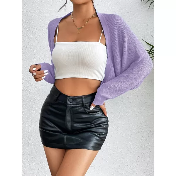 HOTOUCH Womens Cardigan Shrugs Long Batwing Sleeve Knitted Cropped Bolero Open Front Casual Elegant Cardigans for DressesNewmauve Purple