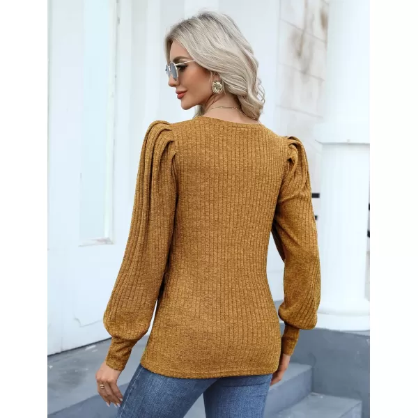 HOTOUCH Womens Knit Blouse Soft Puff Long Sleeve Shirt Tops Lightweight Round Neck Pullover Sweater SXXLAmber