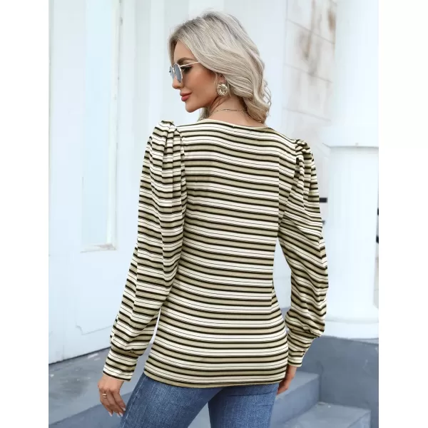 HOTOUCH Womens Knit Blouse Soft Puff Long Sleeve Shirt Tops Lightweight Round Neck Pullover Sweater SXXLApricot Stripes