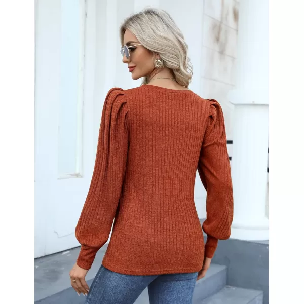 HOTOUCH Womens Knit Blouse Soft Puff Long Sleeve Shirt Tops Lightweight Round Neck Pullover Sweater SXXLCaramel