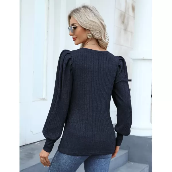 HOTOUCH Womens Knit Blouse Soft Puff Long Sleeve Shirt Tops Lightweight Round Neck Pullover Sweater SXXLDark Blue